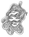 Cyborg girl face in wires, fantastic cyberbank style coloring page. Royalty Free Stock Photo