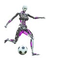 Cyborg girl playing football