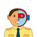 Cyborg. Half human half robot face wearing business worker uniform Royalty Free Stock Photo