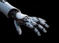 Cyborg hand reaching out isolated on black background. Generative AI illustration Royalty Free Stock Photo