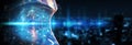 Cyborg head using artificial intelligence to create digital interface 3D rendering Royalty Free Stock Photo