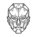 Cyborg human iron face sketch engraving vector