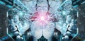 Cyborg judge using 3D rendering digital paragraph law symbol