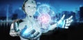 Cyborg judge using 3D rendering digital paragraph law symbol