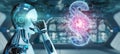 Cyborg judge using 3D rendering digital paragraph law symbol