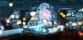 Cyborg judge using 3D rendering digital paragraph law symbol
