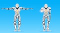 Cyborg is a man with artificial intelligence, AI. Humanoid Robot character shows gestures. Stylish android male