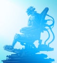 Cyborg pilot sits in suit on his iron throne. Science fiction illustration.