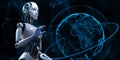 Cyborg Robot 3d render plexus background robotic process automation AI data analysis