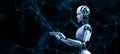 Cyborg Robot 3d render plexus background robotic process automation AI data analysis