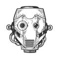 Cyborg robot head engraving vector illustration Royalty Free Stock Photo