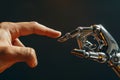 Cyborg robotic finger touching human finger - AI Generated