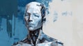 cyborg robotic head illustration, futuristic artificial intelligence concept, generative AI