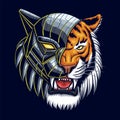 Cyborg tiger head vector illustration Royalty Free Stock Photo