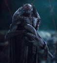 Cyborg vampire stands in the night. 3D illustration