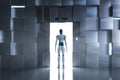 Cyborg walk through elevator doors Royalty Free Stock Photo