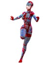 Cyborg Woman futuristic metallic neon suit