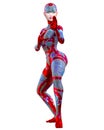 Cyborg Woman futuristic metallic neon suit
