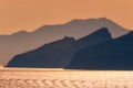 Cyclades islands silhouettes in Aegean sea