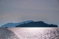 Cyclades islands silhouettes in Aegean sea