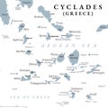 Cyclades, group of Greek islands in the Aegean Sea, gray political map