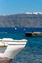 Cycladic greek fishing boat and nets in a pier on Santorini, Greece Royalty Free Stock Photo