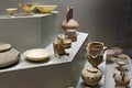 Cycladic pottery in museum of archaeology, Athens, Greece Royalty Free Stock Photo