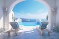 Cycladic Sculptural White Buildings and Red Roofs