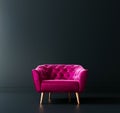 Cyclamen pink armchair in black interior room