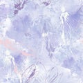 Cyclamens. Art floral background. Seamless pattern with hand drawn flowers on lilac watercolor background. Vector. Perfect for