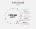 cycle base infographic outline style with 5 point template with big circle arrow line slice circular for slide presentation