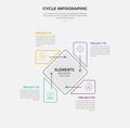 cycle base infographic outline style with 4 point template with diamond base on center with arrow pointer direction for slide