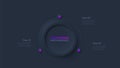 Cycle diagram with 3 options or steps. Dark infographic neumorphism template