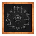 Cycle exercise in yoga. Sun salutation on the chalkboard. Silhouette outline. Texture of chalk. VectorÃ¯Â¿Â½