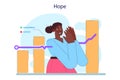 Cycle of investor emotions. Black female character with sense of hope