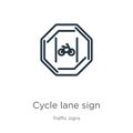 Cycle lane sign icon. Thin linear cycle lane sign outline icon isolated on white background from traffic signs collection. Line Royalty Free Stock Photo