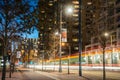 Cycle Lane along a Busy Street at Night Royalty Free Stock Photo