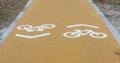 Cycle path with two lanes, and directions marked on the ground Royalty Free Stock Photo