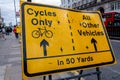 Cycle Road Information Signs To Sepearte Motor Traffic From Cyclists Waterloo Bridge London