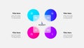 Cycle scheme with four circles and glassmorphism square. Concept of business process with 4 steps. Infographic design