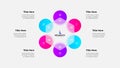 Cycle scheme with six circles and glassmorphism hexagon. Concept of business process with 6 steps. Infographic design