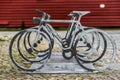 Cycle-shaped bike stand, Stavanger street. Royalty Free Stock Photo