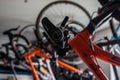 Cycle storage, rows of bicycles\' showing the gears, frames and mechanisms