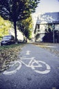 Cycle track, autumn, bike symbol on the floor Royalty Free Stock Photo