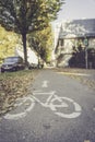 Cycle track, autumn, bike symbol on the floor Royalty Free Stock Photo