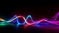 cycled 3d animation, abstract background with glowing neon wavy ribbons and lines. Minimalist colorful wallpaper, Generative AI