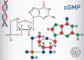 Cyclic guanosine monophosphate cGMP molecule. Sheet of paper