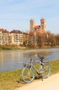 Cycling along the riverside of isar river, munich Royalty Free Stock Photo