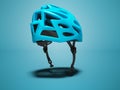 Cycling blue helmet for cyclist 3d render on blue background with shadow Royalty Free Stock Photo