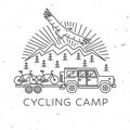 Cycling camp. Vector illustration. Concept for shirt or logo, print, stamp or tee. Vintage line art design with car and Royalty Free Stock Photo